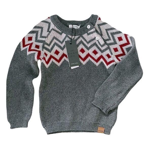Miles the Label Baby Sweater Grey Red Fair Isle Buttons Size 24 Months Toddler - Picture 1 of 7